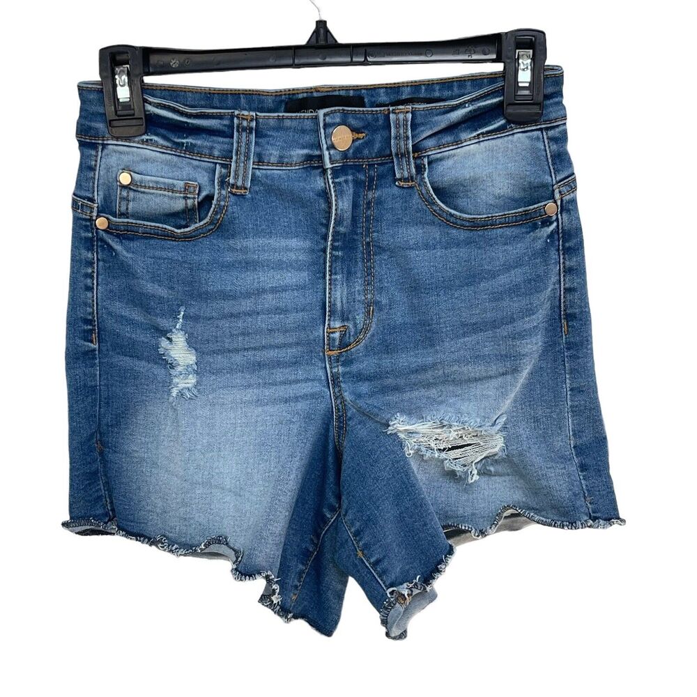 Kendall + Kylie SZ 26 Icon Jean Shorts Distressed Hi-Rise Stretch Medium Wash